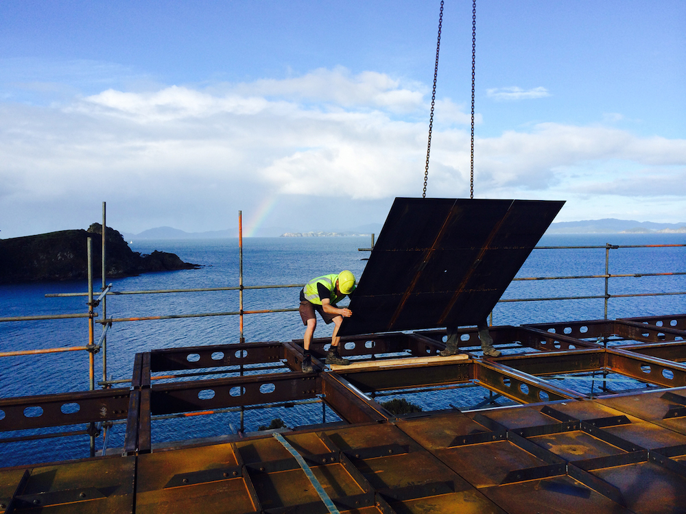 Modular frame construction on DCHGlobal Whale Bay House in New Zealand