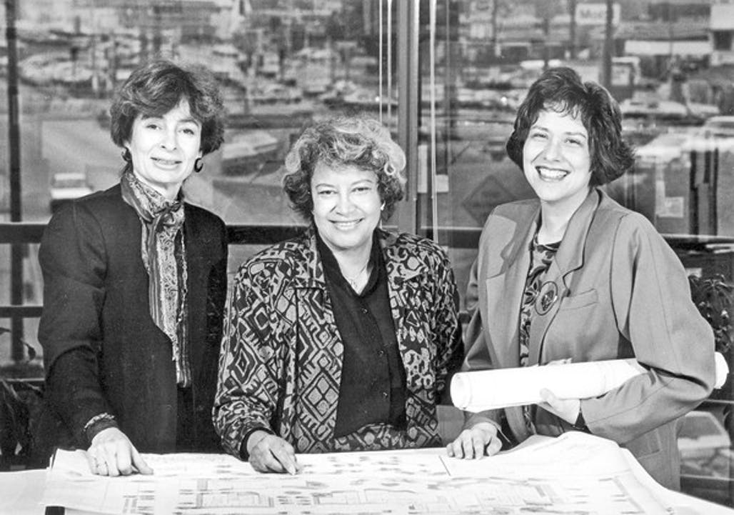 Norma Merrick Sklarek, center, Margot Siegel, left, and Katherine Diamond founded Siegel-Sklarek-Diamond, one of the largest all-women architectural firms in the country, in 1985. (Los Angeles Times)