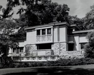 J. C. Blythe House, 1913, One of the eight Prairie style homes designed and built in Rock Crest – Rock Glen Historic District, Mason City, Iowa