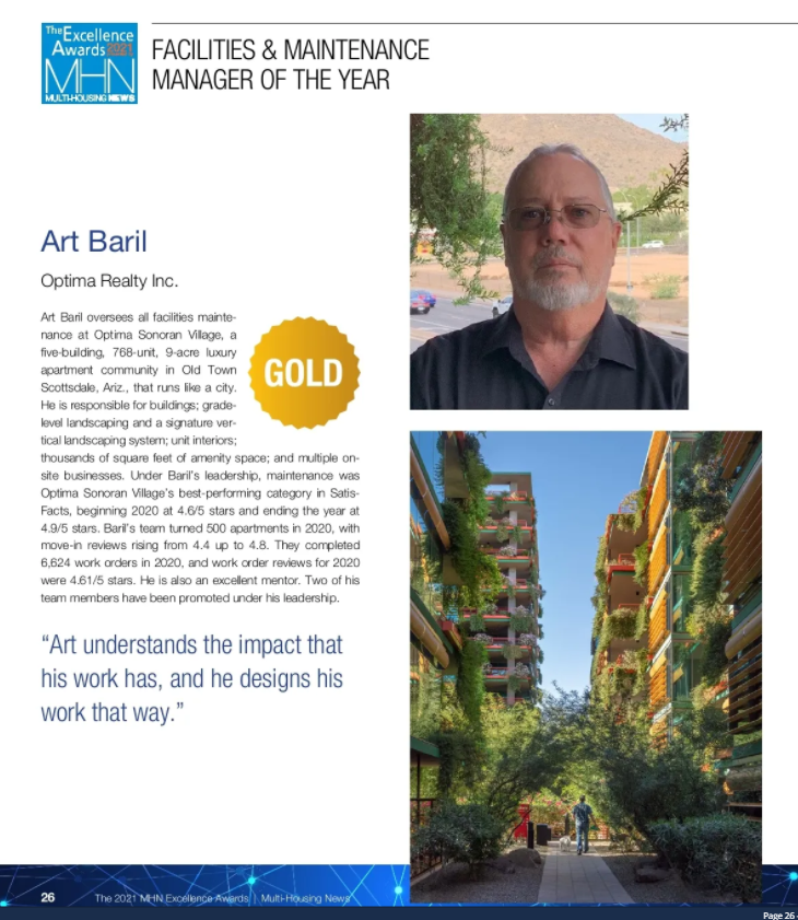 Art Baril Awarded the Title of Facilities & Maintenance Manager of the Year