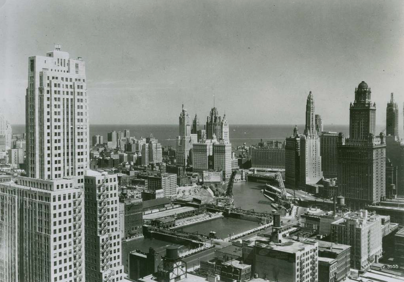 Chicago’s skyline looking towards Lake Michigan, 1940